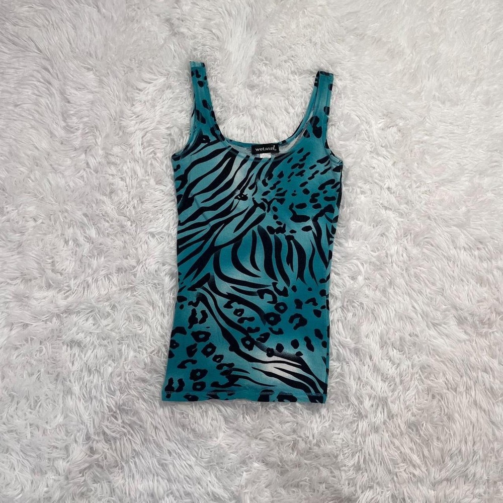 y2k teal cheetah zebra print tank top xs